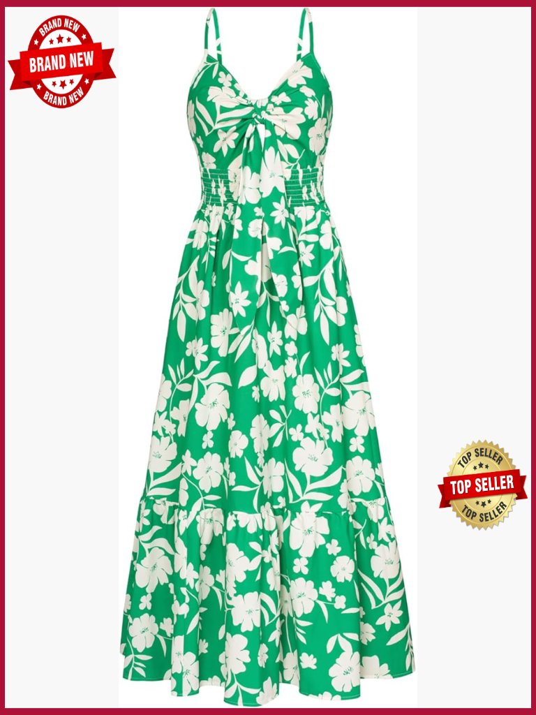 Summer Floral Maxi Dress Long Flowy Boho Beach Vacation With Pockets